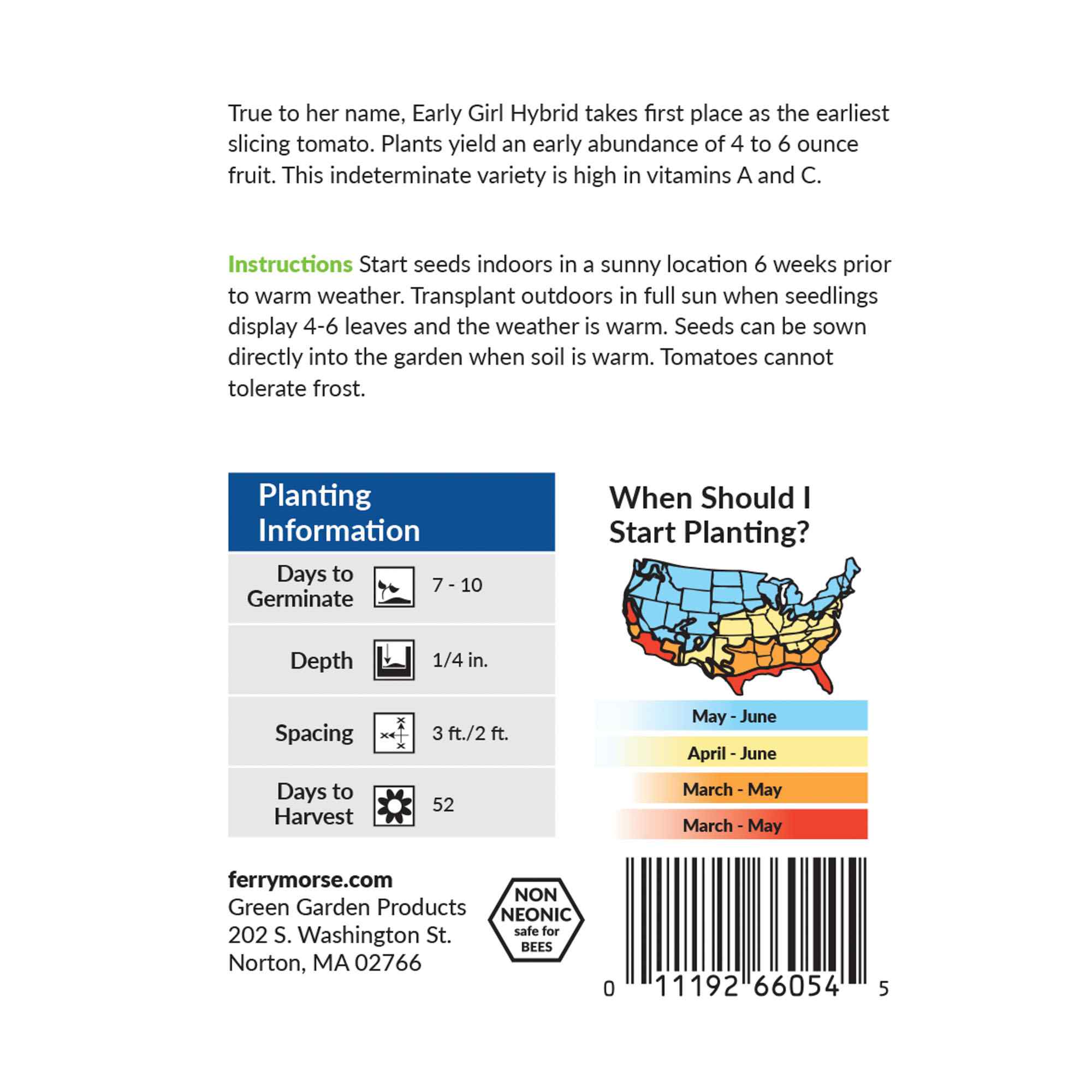 Ferry-Morse tomato early girl seed packet